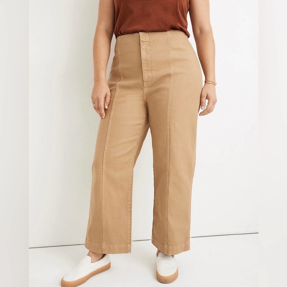 Madewell Slim Emmett Wide-Leg Pants: Seamed Edition in Khaki Size 32 $92